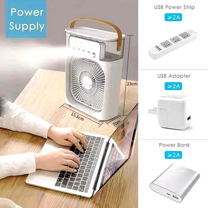 3 in 1 Portable Humidifier Fan Mini Air Conditioners USB Mini Fan LED Night Light Water Mist Fun Air Cooler Humidifie for Home